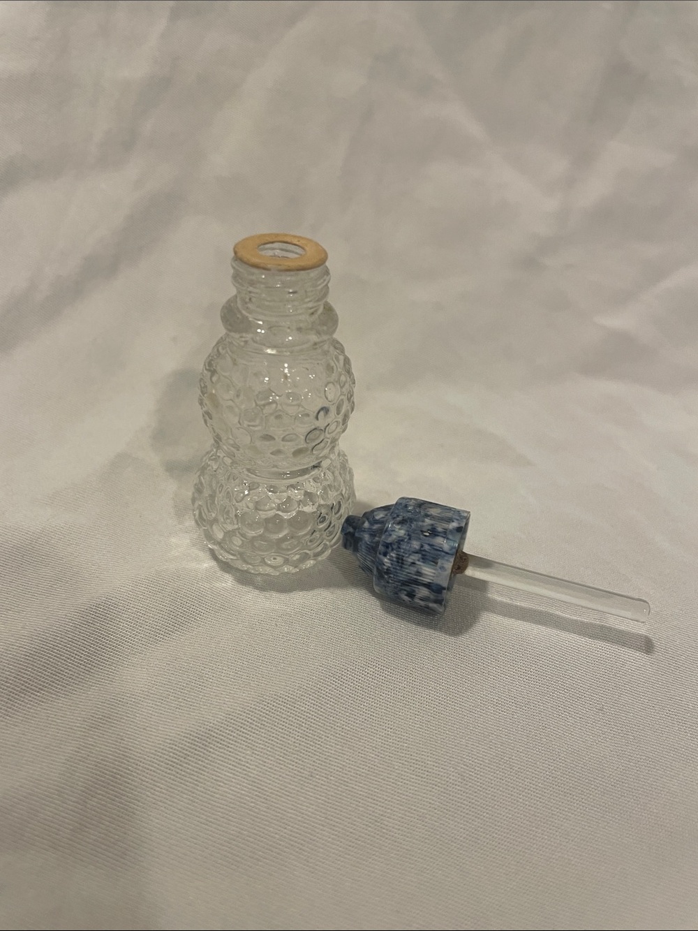 Clear Glass Bubble Perfume Bottle with Blue Speckled Stopper